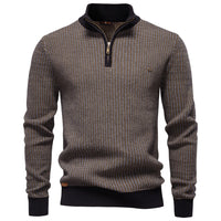 Men's Thick Half Zip Sweater - Stand Collar Warm Knit Pullover - front view