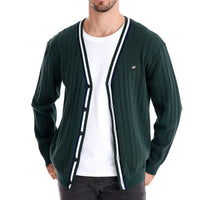 Men's V-Neck Cardigan Sweater - Contrast Trim Knit Jacket