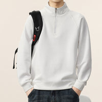 Men's Ribbed Stand Collar Half Zip Top - Raglan Sleeve Sweatshirt - back view