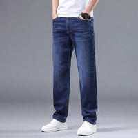 Men's Washed Blue Loose Straight Jeans - front view