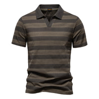 Men's Cotton Striped Polo Shirt - Classic Short Sleeve - side view