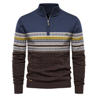 Men's Half Zip Stand Collar Sweater - Premium Knit Pullover - model wearing