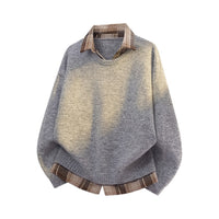 Men's Layered Look Knit Sweater - Shirt Collar Two-In-One Top - detail