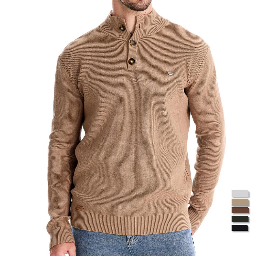 Men's Stand Collar Business Sweater - Solid Knit Pullover