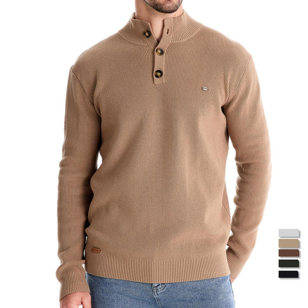 Men's Stand Collar Business Sweater - Solid Knit Pullover