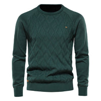Men's Pure Cotton Crewneck Sweater - Solid Pullover Knit - styled