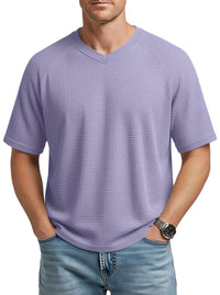 Men's Waffle Knit V-Neck T-Shirt — Raglan Sleeve Casual Summer Tee