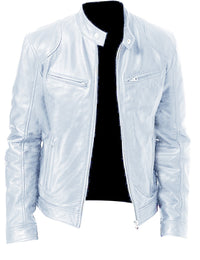 Men's PU Leather Trim Zip Cardigan - Business Casual Jacket - full body