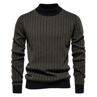 Men's Half Turtleneck Striped Sweater - Slim Fit Pullover - styled