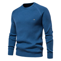 Men's Check Pattern Knit Sweater - Stretch Pullover Top - front view