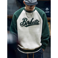 Men's Velvet Crewneck Sweatshirt - Contrast Stitch Oversized - side view