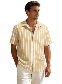 Men's Striped Short Sleeve Shirt - Plus Size Casual Button Down - close up