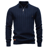 Men's Striped Half Zip Sweater - Stand Collar Business Knit - detail