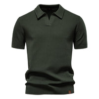 Men's Textured Knit Polo Shirt - Business Casual Short Sleeve - model wearing