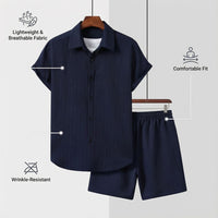 Men's Striped Beach Shirt & Shorts Set — Casual Summer Two-Piece Outfit