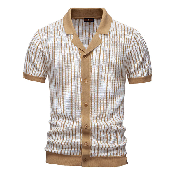Men's Business Striped Knit Polo - Short Sleeve Smart Casual