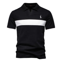 Men's Deer Logo V-Neck Polo - Embroidered Short Sleeve Top - full body