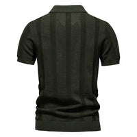 Men's Open Weave Striped Polo - Breathable Knit Short Sleeve - back view