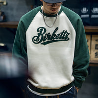 Men's Velvet Crewneck Sweatshirt - Contrast Stitch Oversized - styled