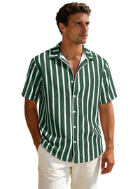 Men's Striped Short Sleeve Shirt - Plus Size Casual Button Down - fabric detail