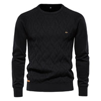 Men's Pure Cotton Crewneck Sweater - Solid Pullover Knit - fabric detail