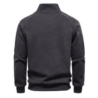 Men's Fleece-Lined Zip Jacket - Stand Collar Sweatshirt - back view