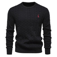 Men's Deer Embroidered Crewneck Sweater - Premium Knit Pullover - fabric detail