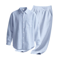 Men's Linen Blend Shirt & Pants Set — Long Sleeve Button-Up Two-Piece Suit