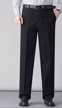 Men's High Waist Straight Leg Dress Pants - Classic Business Trousers - side view