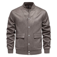 Men's Suede Stand Collar Bomber Jacket - Casual Baseball Coat - side view