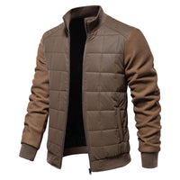 Men's Color Block Stand Collar Jacket - American Style Casual Coat - fabric detail