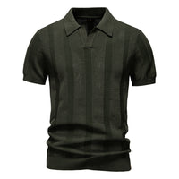 Men's Open Weave Striped Polo - Breathable Knit Short Sleeve - front view