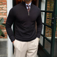 Men's Stand Collar Zip Knit Sweater - Slim Fit Pullover - back view
