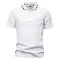 Men's Striped Business Polo - Short Sleeve Knit Collar Top - front view