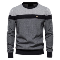 Men's British Stripe Crewneck Sweater - Classic Knit Pullover - close up