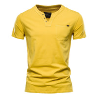 Men's Japanese Style Pocket T-Shirt - Cotton Short Sleeve Tee - model wearing