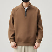 Men's Half Zip Pullover Sweatshirt - Stand Collar Casual Top - fabric detail