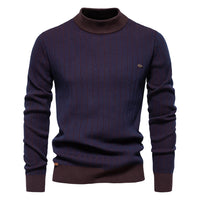 Men's Half Turtleneck Striped Sweater - Slim Fit Pullover - full body