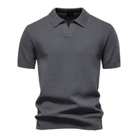 Men's Textured Knit Polo Shirt - Business Casual Short Sleeve - close up