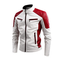 Men's PU Leather Biker Jacket - Stand Collar Motorcycle Coat - full body