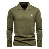 Men's Embroidered Zip Polo - Slim Fit Cotton Short Sleeve - fabric detail