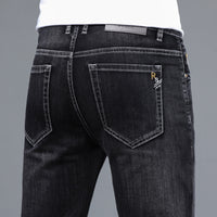 Men's Slim Straight Stretch Jeans - Thick Comfortable Denim - styled