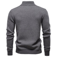 Men's Thick Half Zip Sweater - Stand Collar Warm Knit Pullover - detail