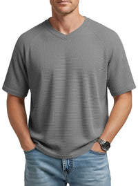 Men's Waffle Knit V-Neck T-Shirt — Raglan Sleeve Casual Summer Tee
