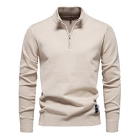 Men's Quarter Zip Cotton Sweater - Stand Collar Knit Top - view 11