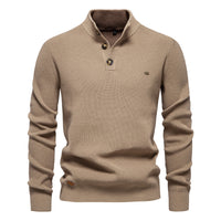 Men's Stand Collar Business Sweater - Solid Knit Pullover - styled