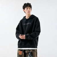Men's Washed Graphic Hoodie - Heavyweight Fleece Pullover Sweatshirt - detail