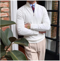 Men's Stand Collar Zip Knit Sweater - Slim Fit Pullover - close up