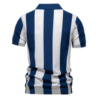 Men's Striped Knit Polo - Short Sleeve Collared Summer Top - back view