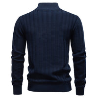 Men's Striped Half Zip Sweater - Stand Collar Business Knit - side view